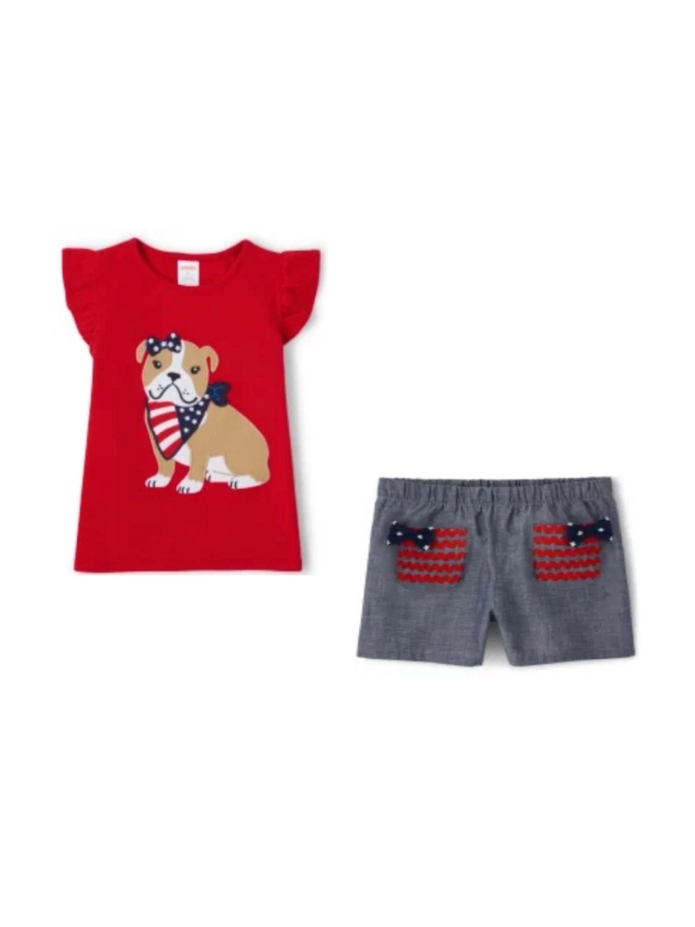 NWT Gymboree Red Bulldog Tee & Chambray Ric Rac Flag Shorts Set - 3T, 5T